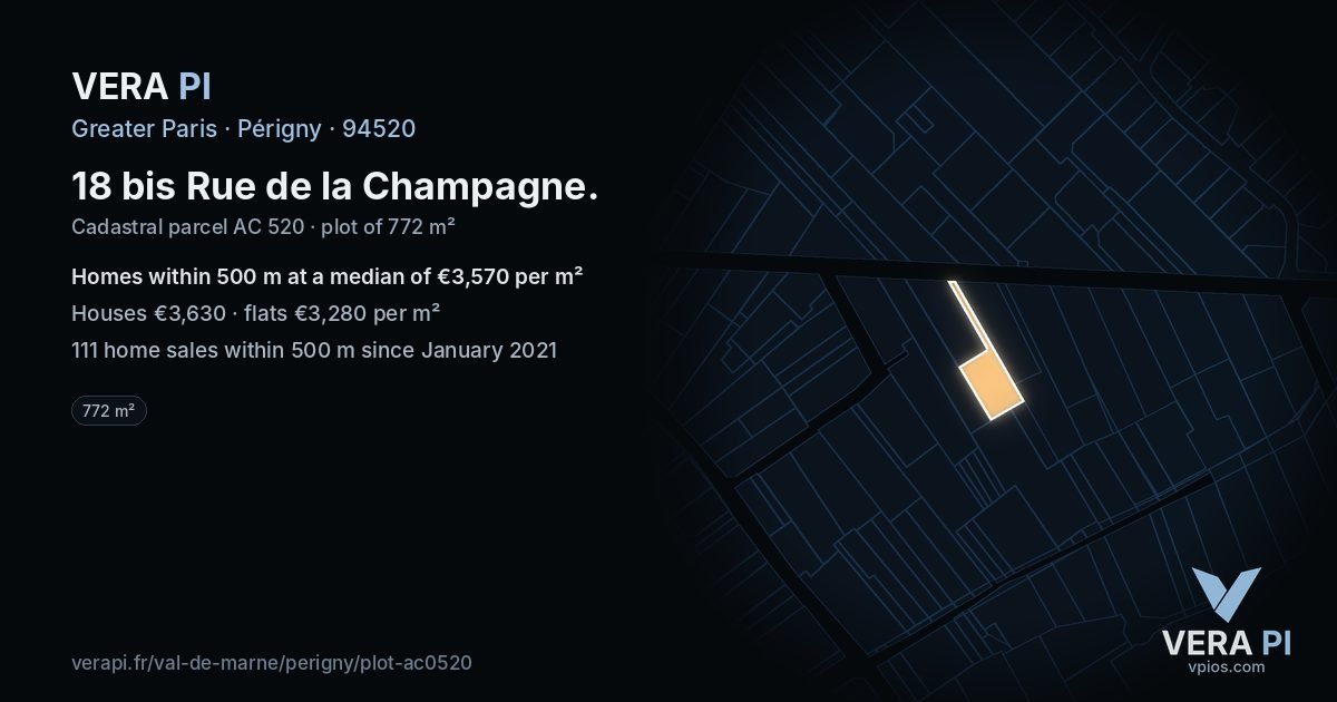 18 bis Rue de la Champagne, Périgny at night – the plot lit, the parcels around coloured by the prices near them