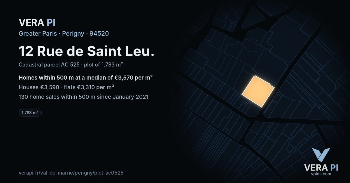 12 Rue de Saint Leu, Périgny at night – the plot lit, the parcels around coloured by the prices near them