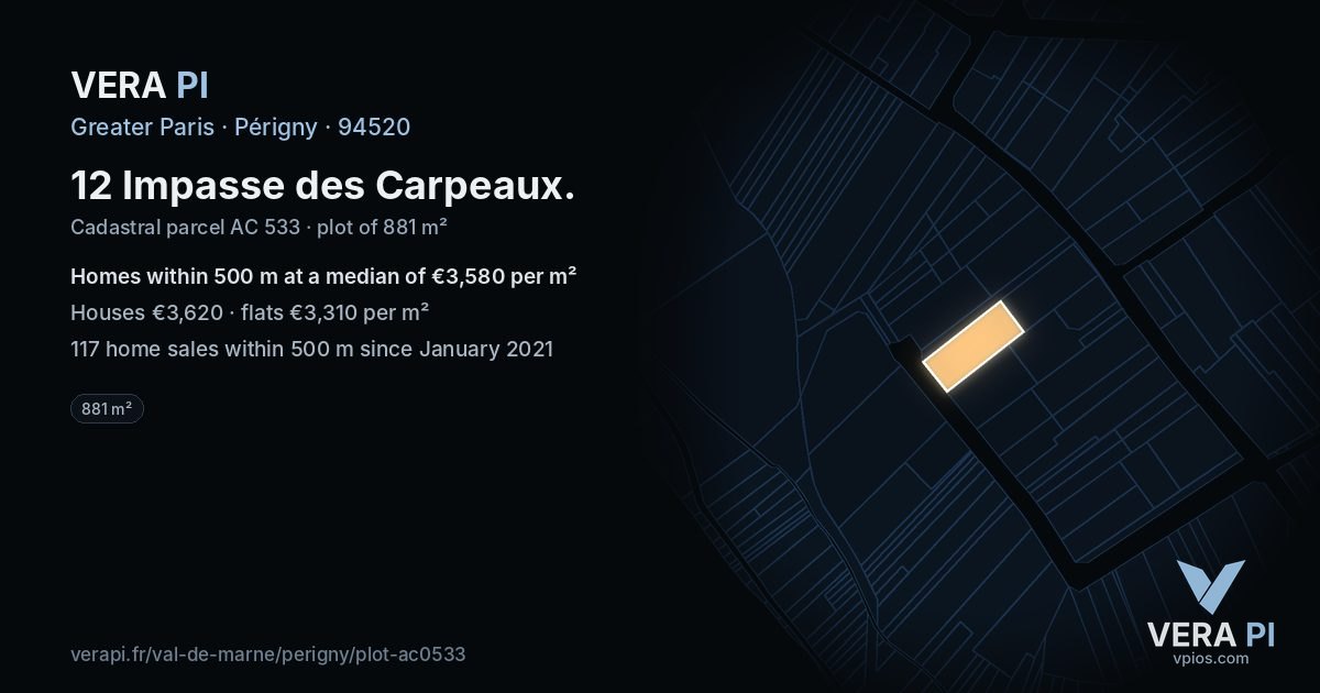 12 Impasse des Carpeaux, Périgny at night – the plot lit, the parcels around coloured by the prices near them