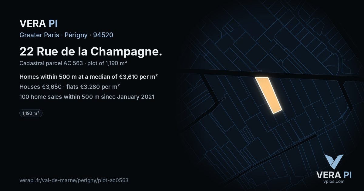 22 Rue de la Champagne, Périgny at night – the plot lit, the parcels around coloured by the prices near them