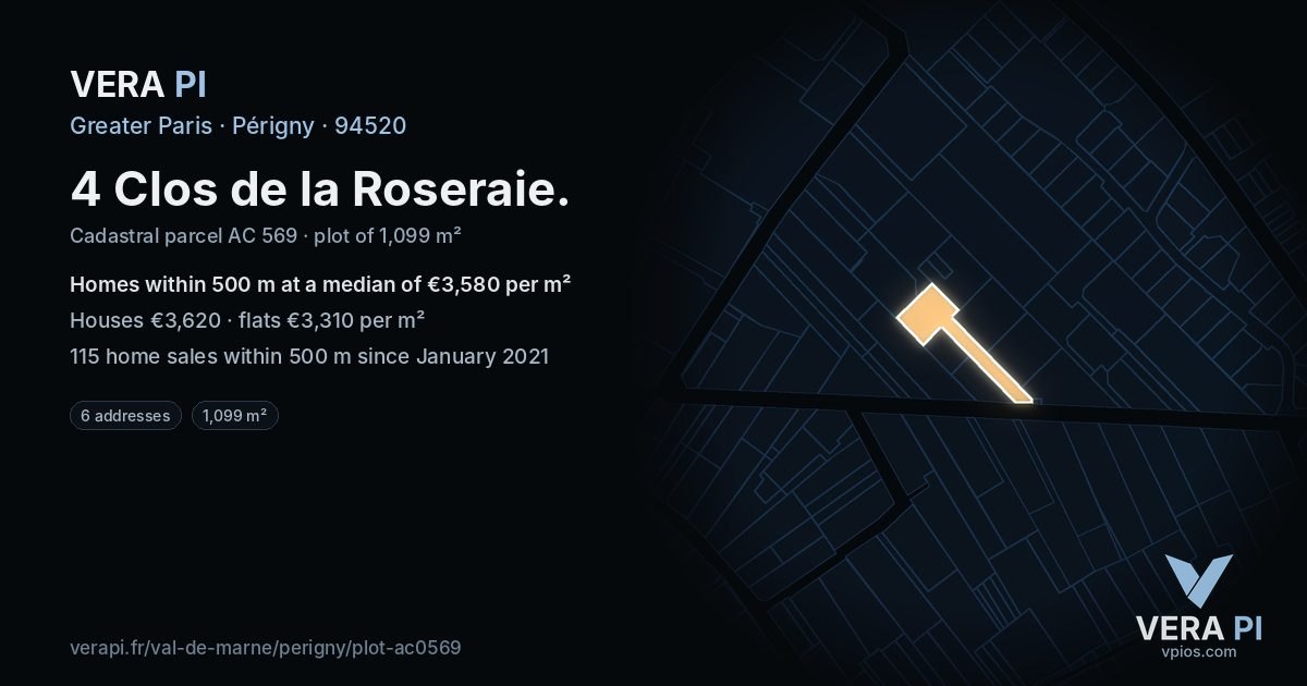 4 Clos de la Roseraie, Périgny at night – the plot lit, the parcels around coloured by the prices near them