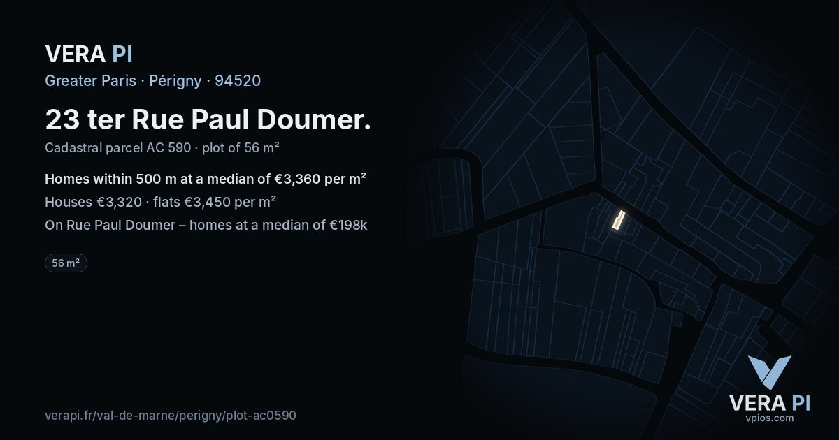 23 ter Rue Paul Doumer, Périgny at night – the plot lit, the parcels around coloured by the prices near them