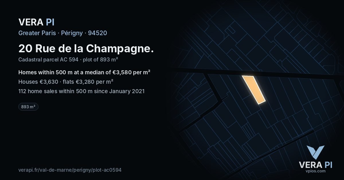 20 Rue de la Champagne, Périgny at night – the plot lit, the parcels around coloured by the prices near them
