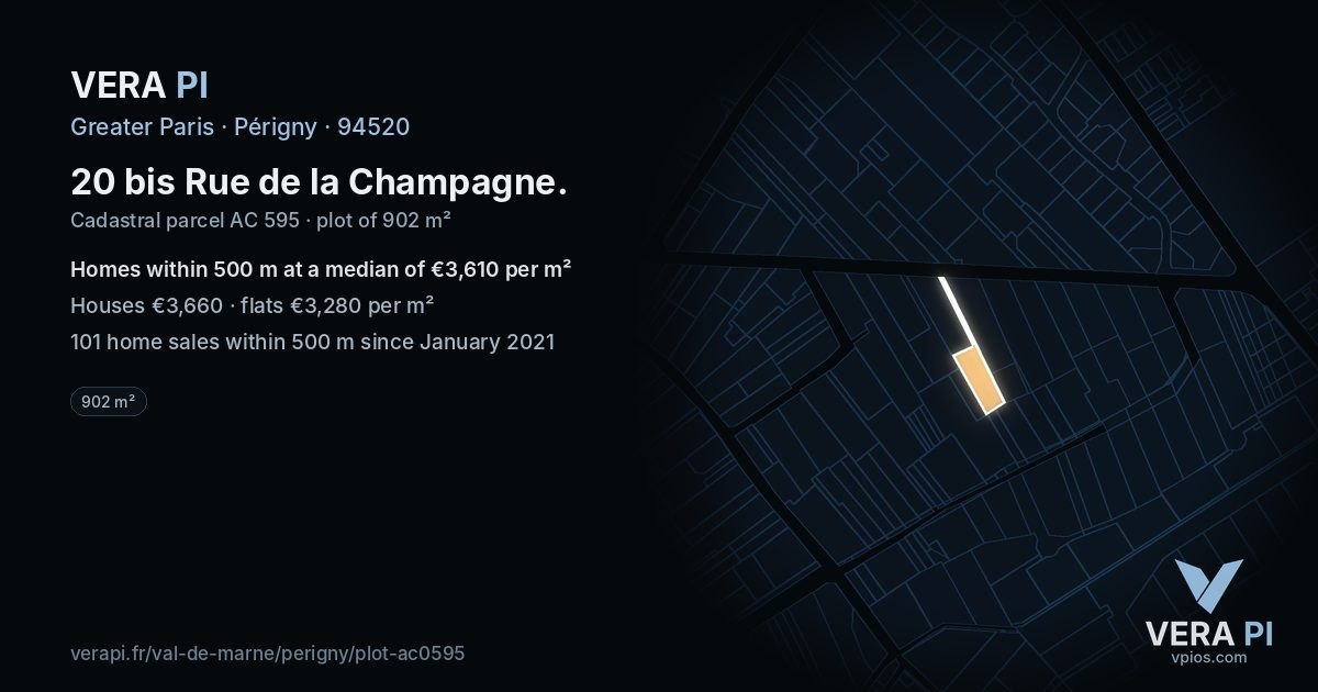 20 bis Rue de la Champagne, Périgny at night – the plot lit, the parcels around coloured by the prices near them