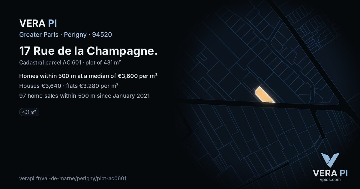 17 Rue de la Champagne, Périgny at night – the plot lit, the parcels around coloured by the prices near them