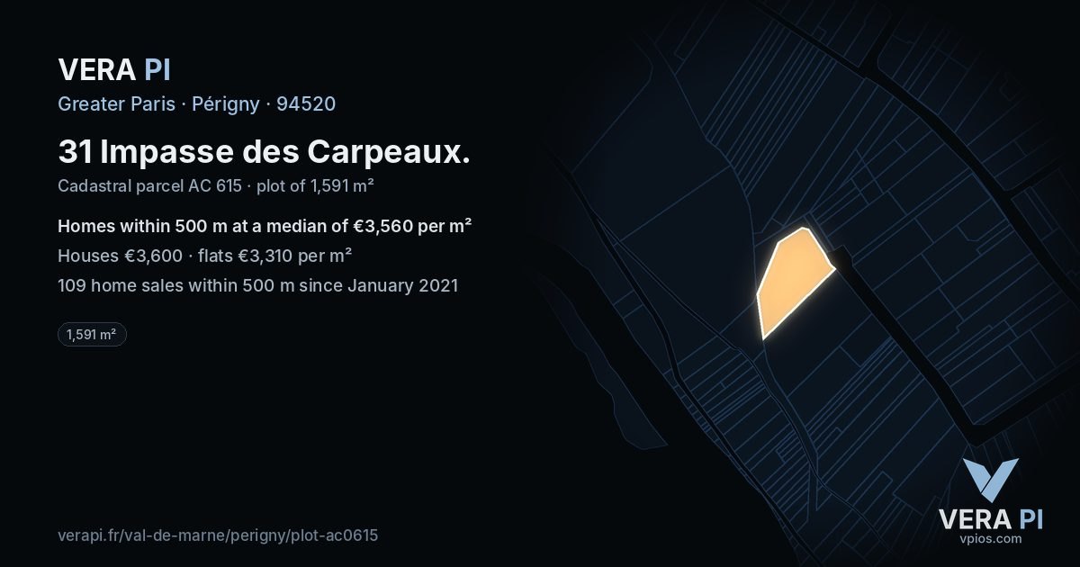31 Impasse des Carpeaux, Périgny at night – the plot lit, the parcels around coloured by the prices near them
