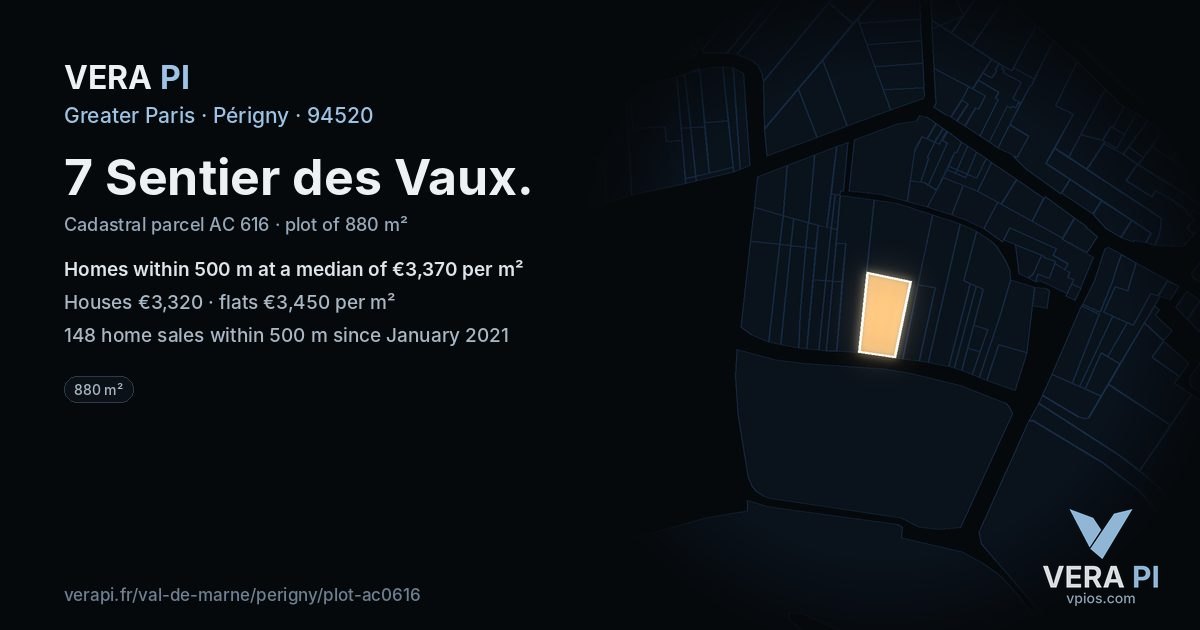 7 Sentier des Vaux, Périgny at night – the plot lit, the parcels around coloured by the prices near them