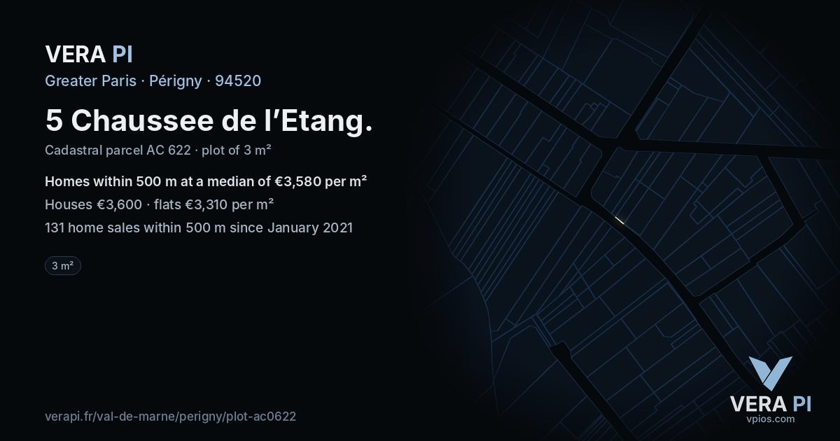 5 Chaussee de l’Etang, Périgny at night – the plot lit, the parcels around coloured by the prices near them