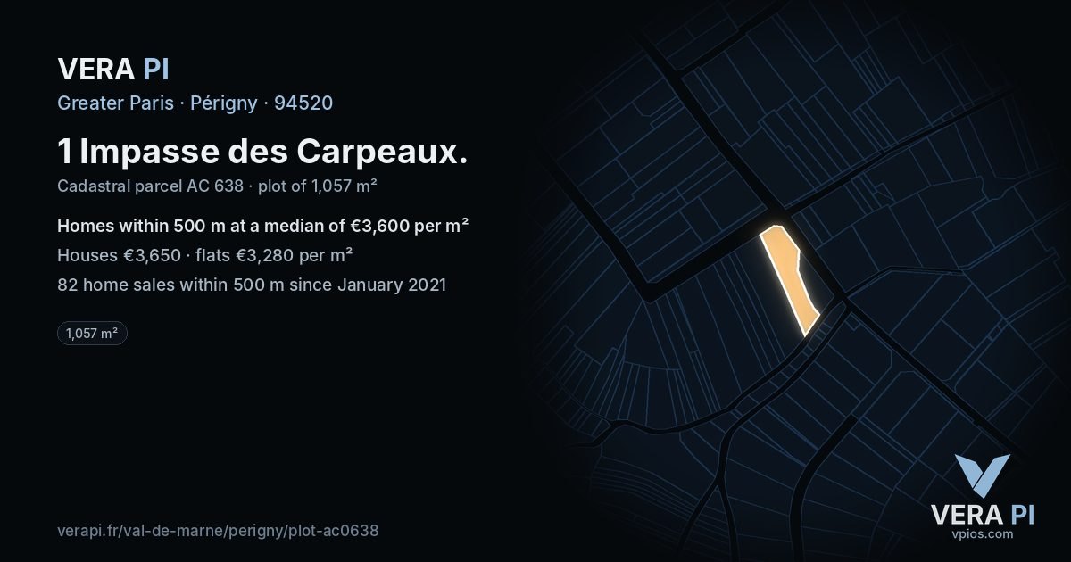 1 Impasse des Carpeaux, Périgny at night – the plot lit, the parcels around coloured by the prices near them