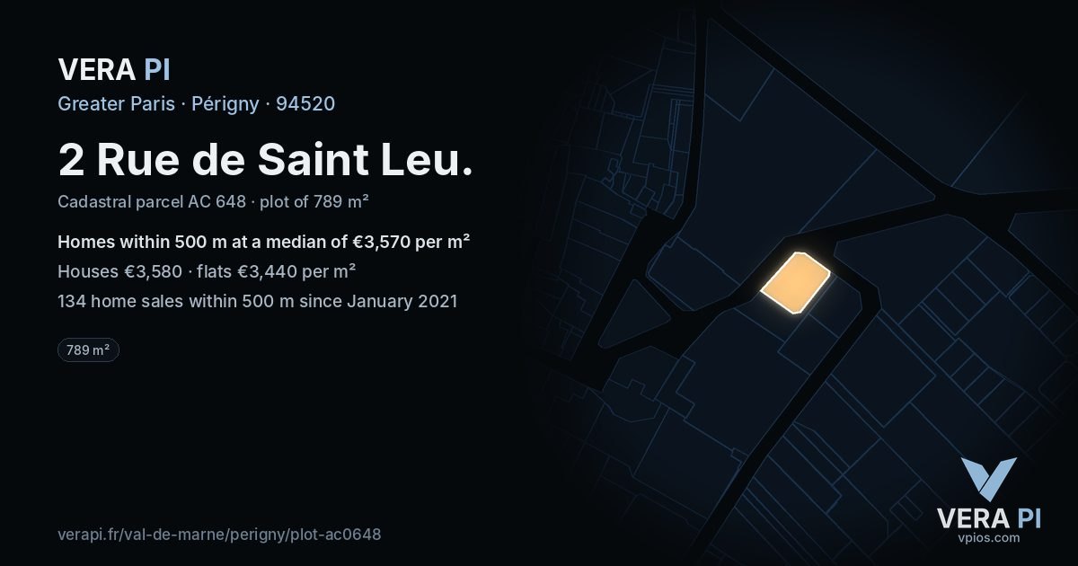 2 Rue de Saint Leu, Périgny at night – the plot lit, the parcels around coloured by the prices near them