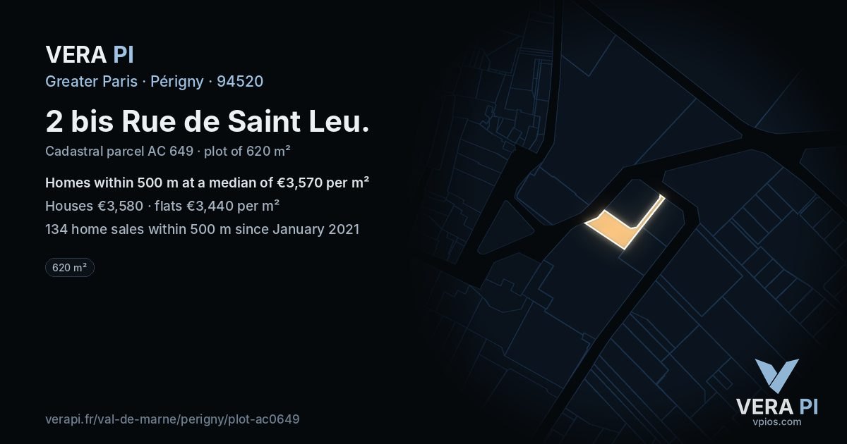 2 bis Rue de Saint Leu, Périgny at night – the plot lit, the parcels around coloured by the prices near them