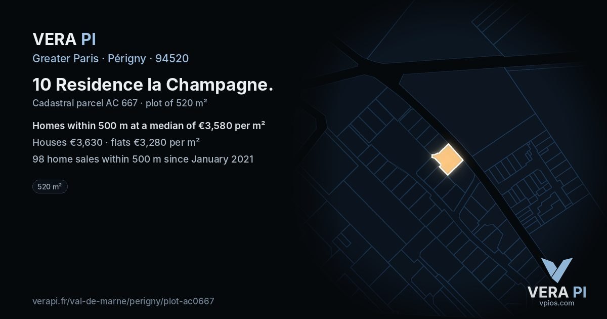 10 Residence la Champagne, Périgny at night – the plot lit, the parcels around coloured by the prices near them