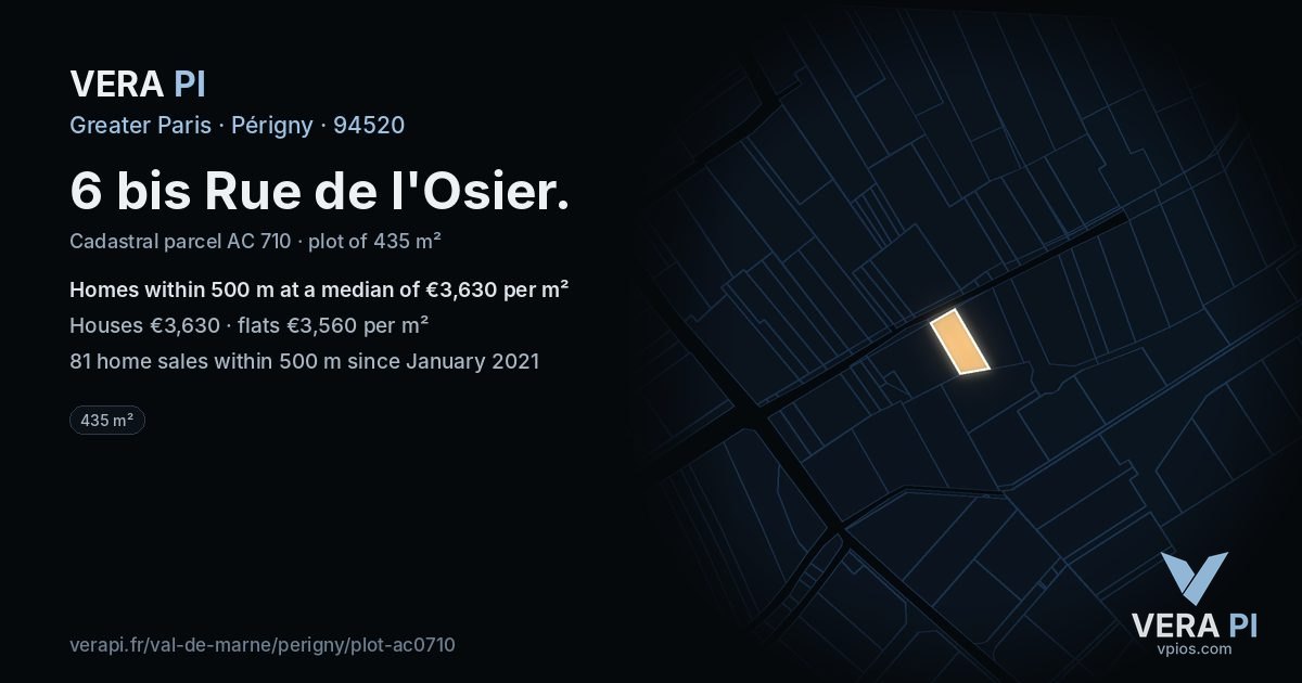 6 bis Rue de l'Osier, Périgny at night – the plot lit, the parcels around coloured by the prices near them