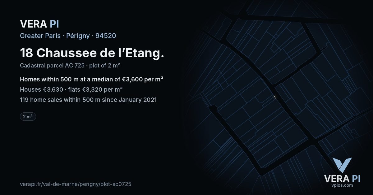 18 Chaussee de l’Etang, Périgny at night – the plot lit, the parcels around coloured by the prices near them