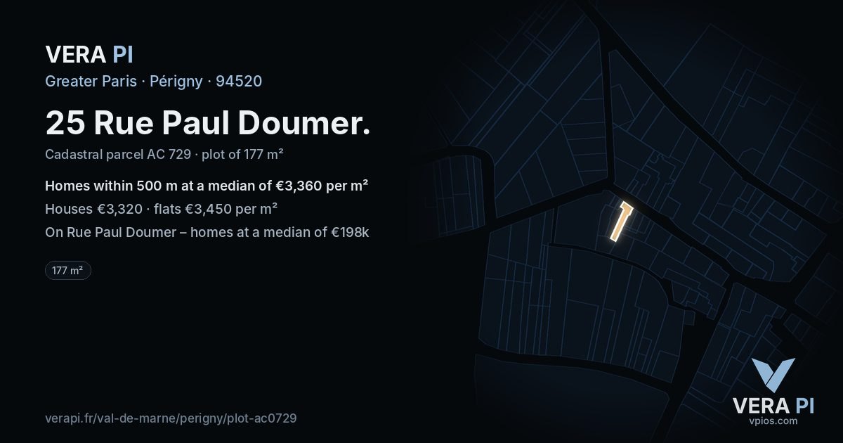 25 Rue Paul Doumer, Périgny at night – the plot lit, the parcels around coloured by the prices near them