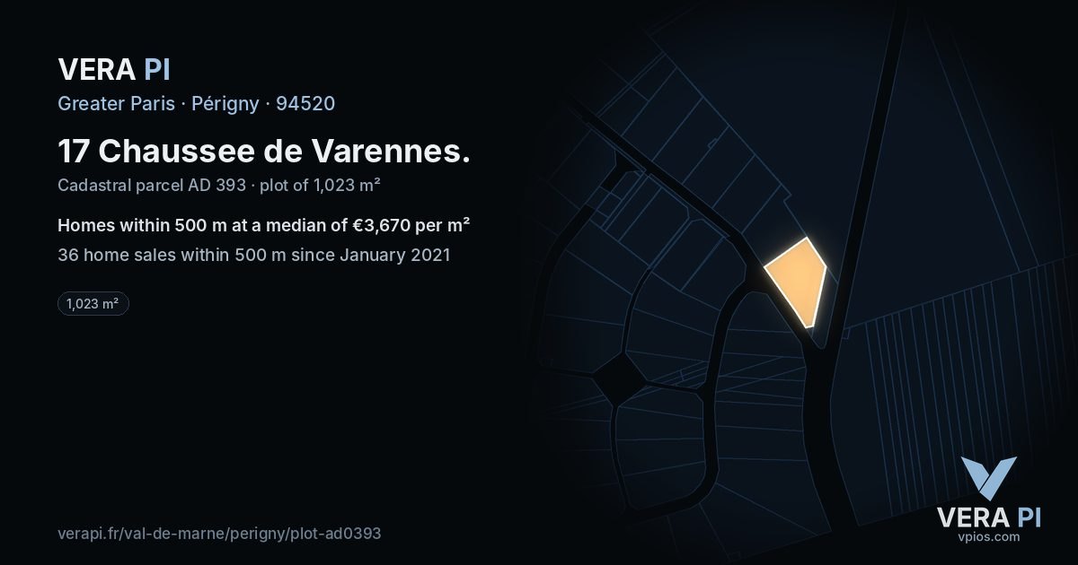 17 Chaussee de Varennes, Périgny at night – the plot lit, the parcels around coloured by the prices near them