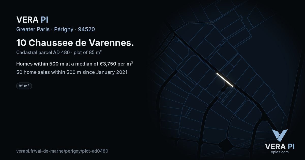 10 Chaussee de Varennes, Périgny at night – the plot lit, the parcels around coloured by the prices near them