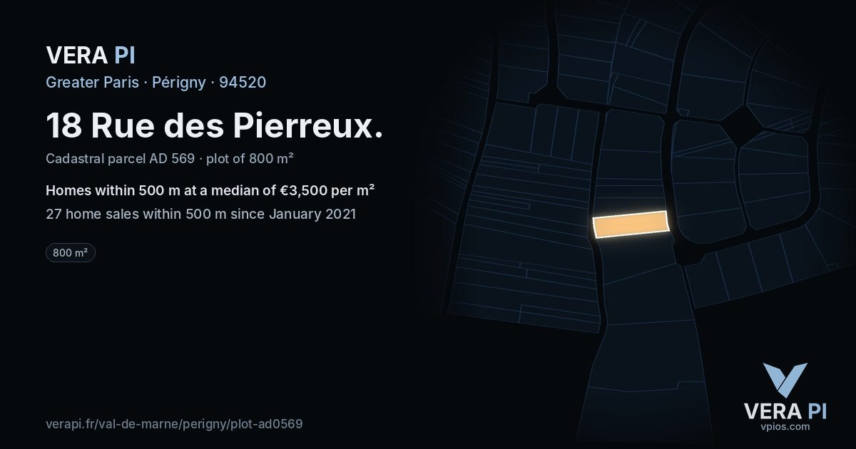 18 Rue des Pierreux, Périgny at night – the plot lit, the parcels around coloured by the prices near them
