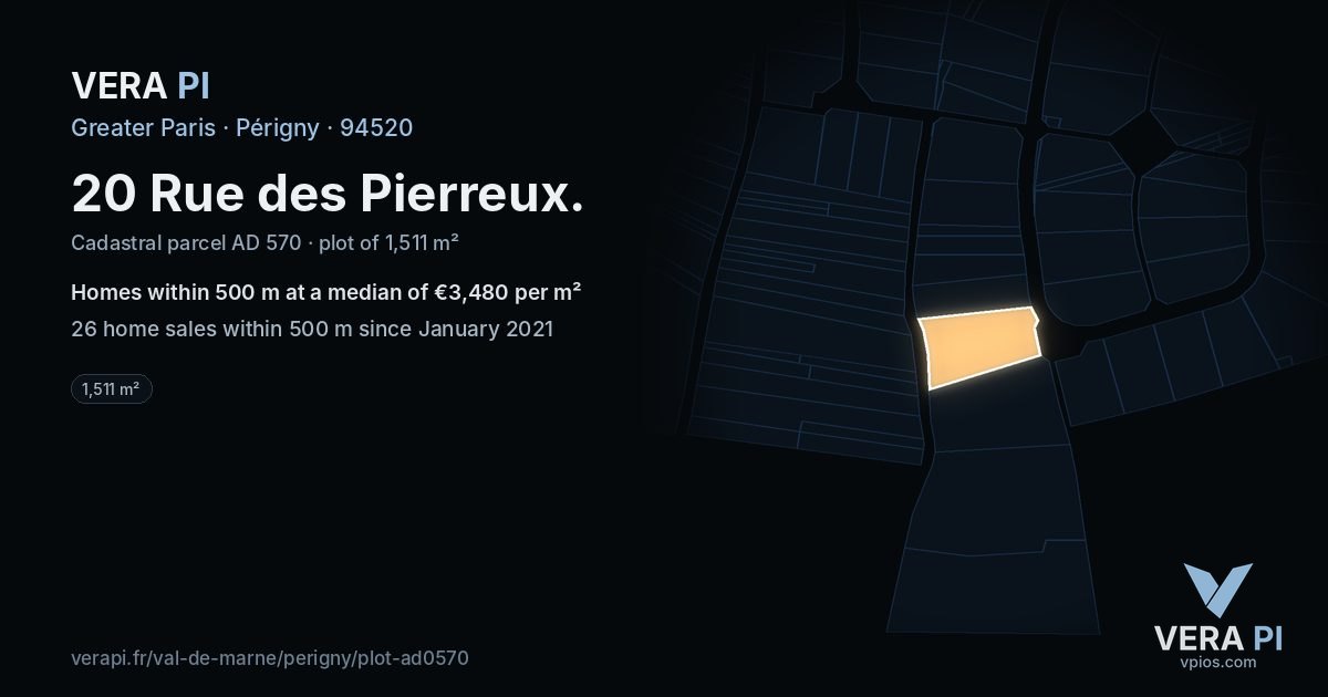 20 Rue des Pierreux, Périgny at night – the plot lit, the parcels around coloured by the prices near them