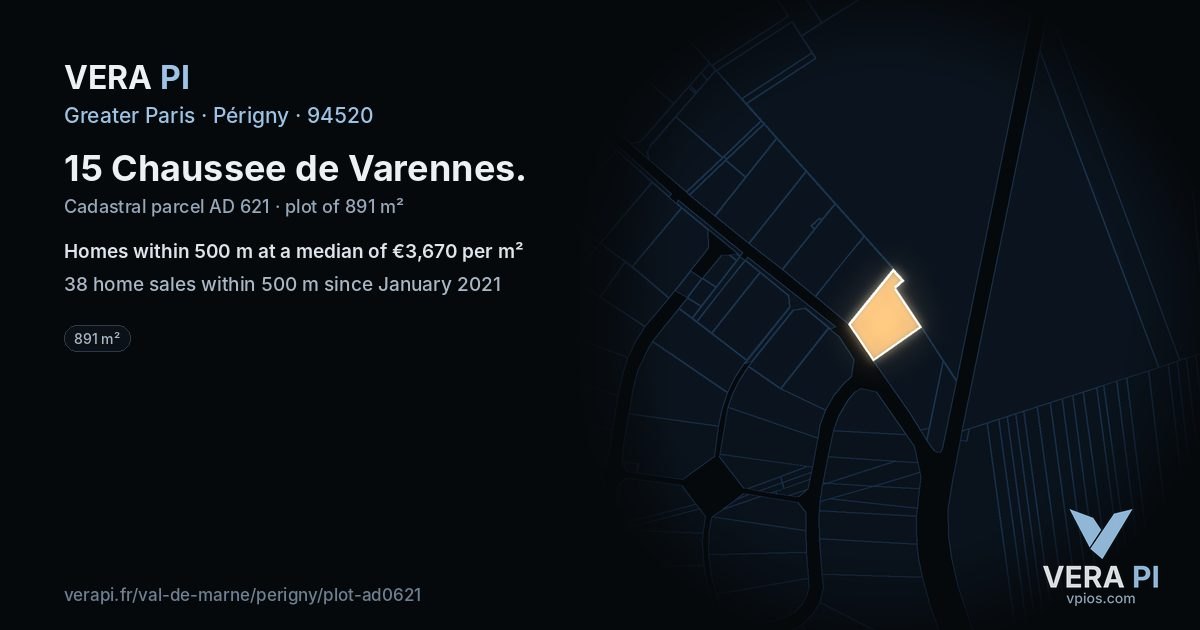15 Chaussee de Varennes, Périgny at night – the plot lit, the parcels around coloured by the prices near them