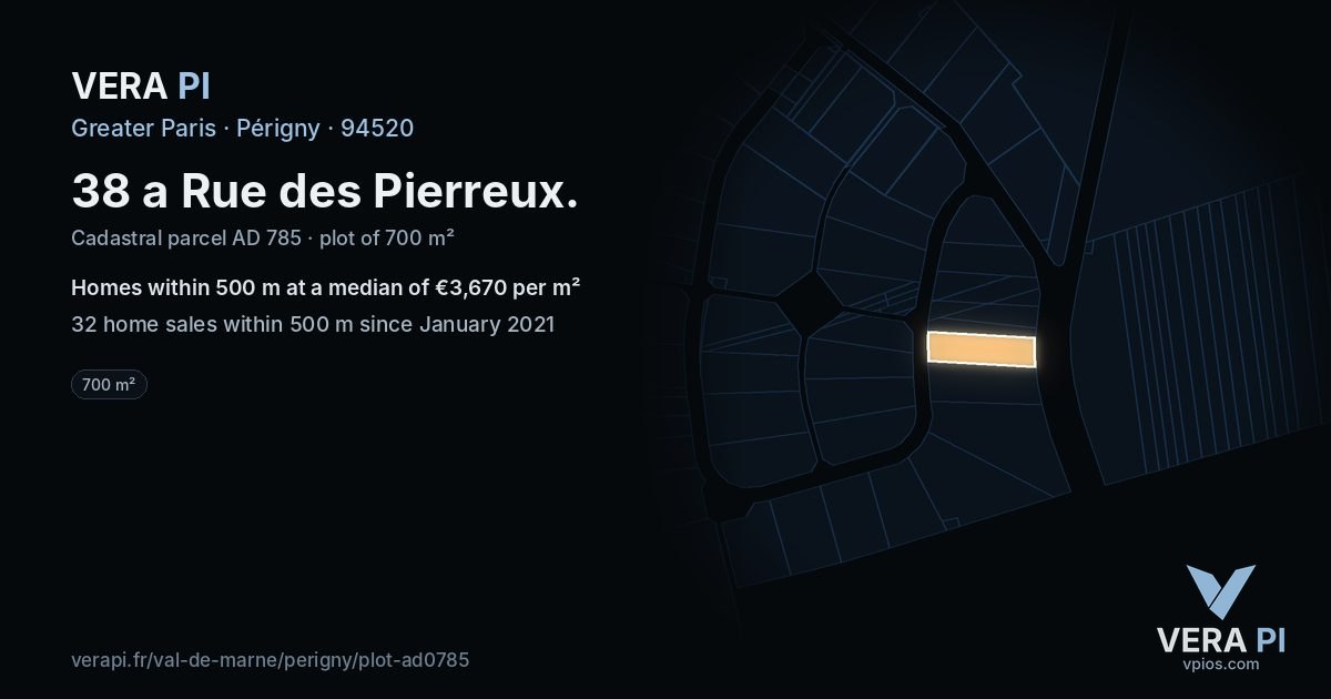 38 a Rue des Pierreux, Périgny at night – the plot lit, the parcels around coloured by the prices near them