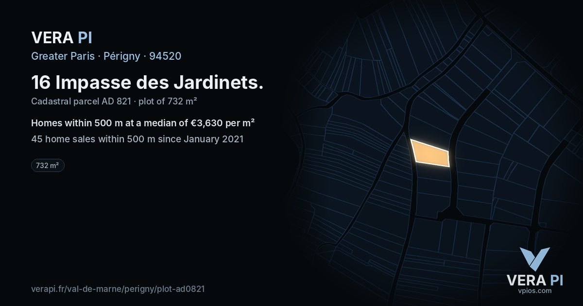 16 Impasse des Jardinets, Périgny at night – the plot lit, the parcels around coloured by the prices near them