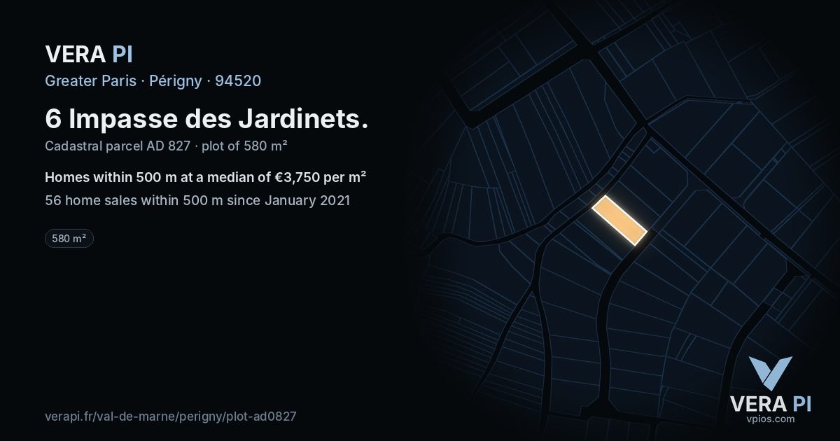 6 Impasse des Jardinets, Périgny at night – the plot lit, the parcels around coloured by the prices near them