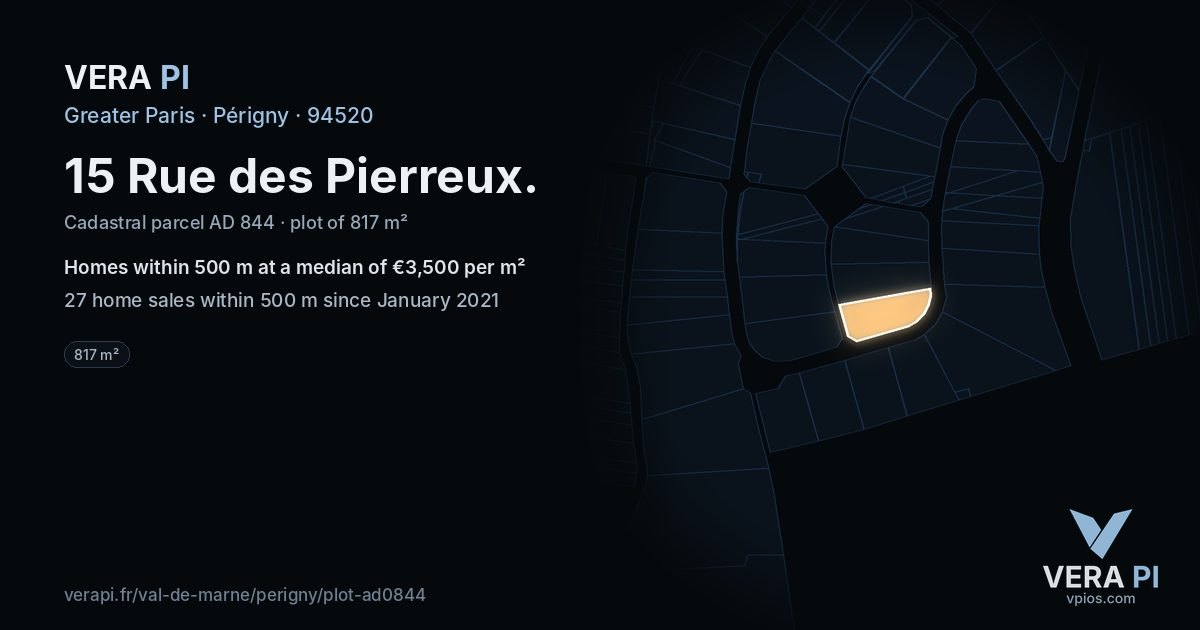 15 Rue des Pierreux, Périgny at night – the plot lit, the parcels around coloured by the prices near them
