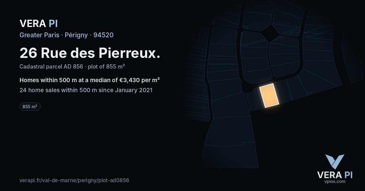 26 Rue des Pierreux, Périgny at night – the plot lit, the parcels around coloured by the prices near them