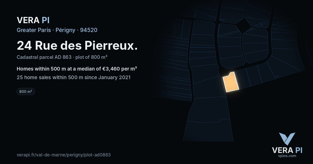 24 Rue des Pierreux, Périgny at night – the plot lit, the parcels around coloured by the prices near them