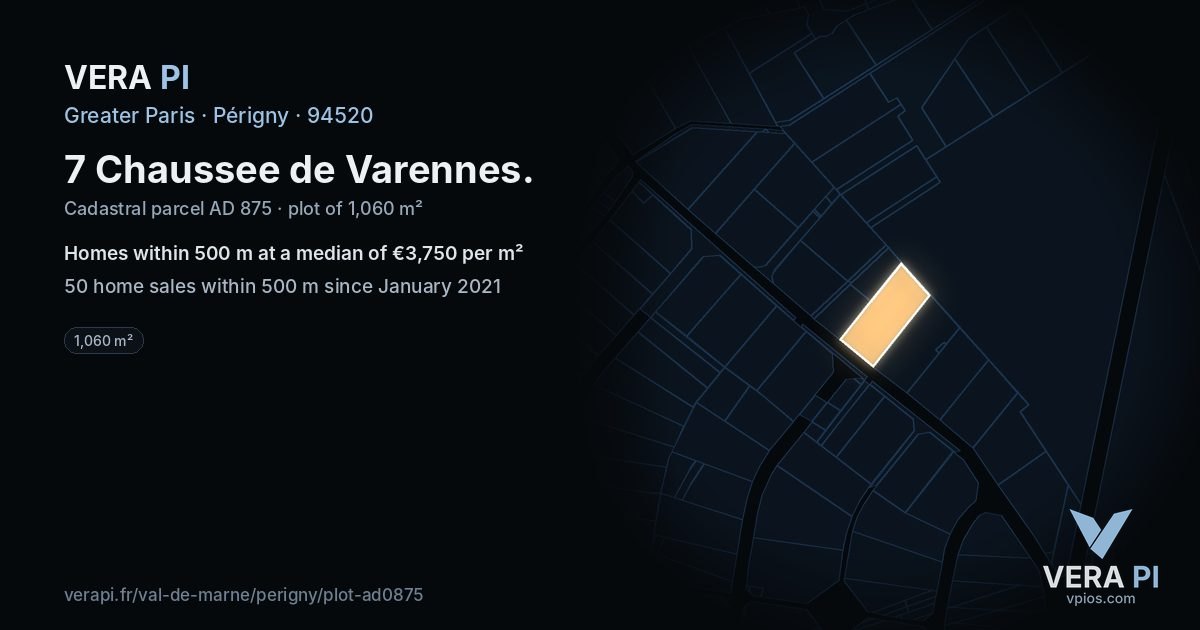 7 Chaussee de Varennes, Périgny at night – the plot lit, the parcels around coloured by the prices near them
