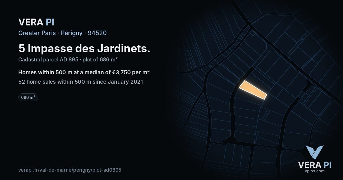 5 Impasse des Jardinets, Périgny at night – the plot lit, the parcels around coloured by the prices near them