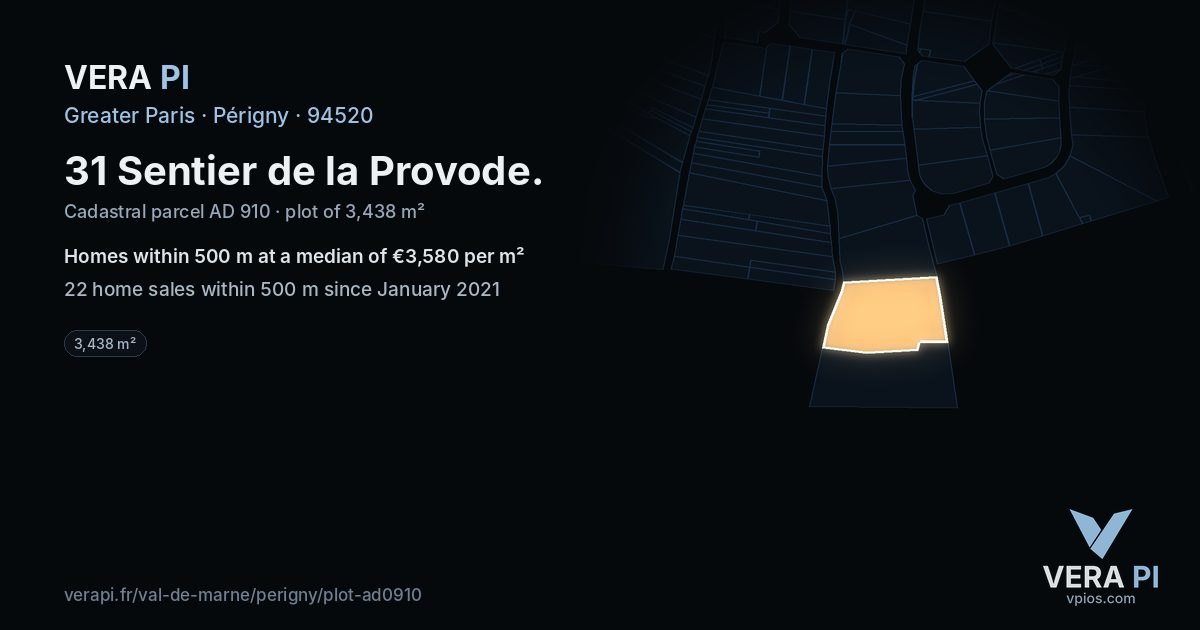 31 Sentier de la Provode, Périgny at night – the plot lit, the parcels around coloured by the prices near them