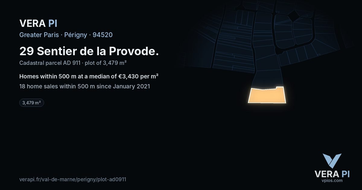 29 Sentier de la Provode, Périgny at night – the plot lit, the parcels around coloured by the prices near them