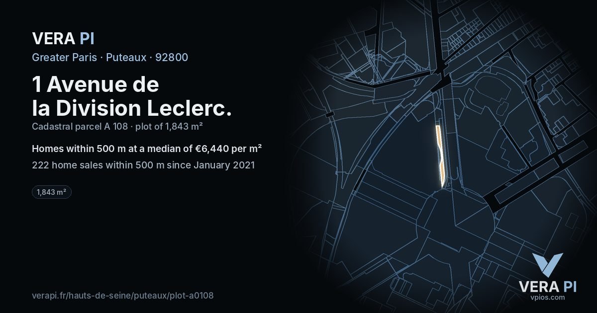 1 Avenue de la Division Leclerc, Puteaux at night – the plot lit, the parcels around coloured by the prices near them