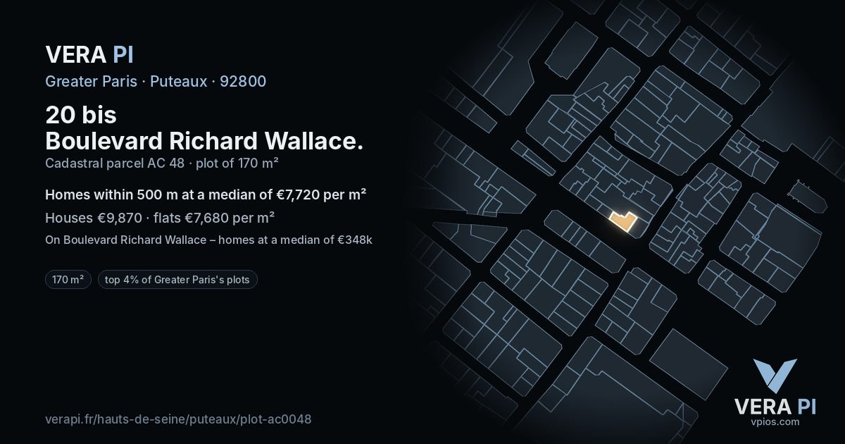 20 bis Boulevard Richard Wallace, Puteaux at night – the plot lit, the parcels around coloured by the prices near them