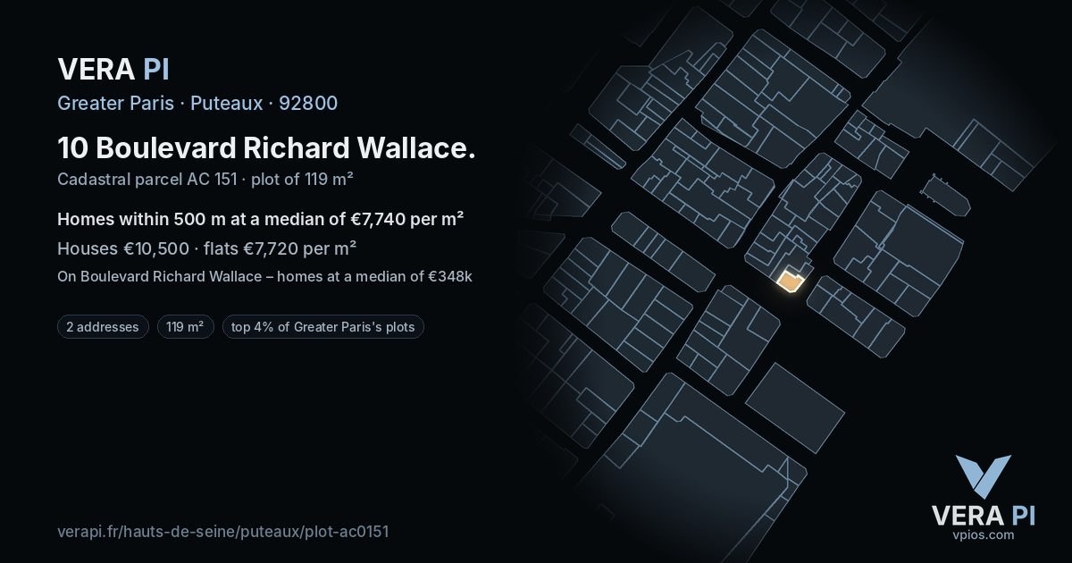 10 Boulevard Richard Wallace, Puteaux at night – the plot lit, the parcels around coloured by the prices near them