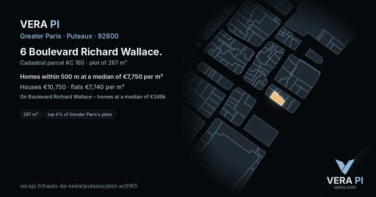 6 Boulevard Richard Wallace, Puteaux at night – the plot lit, the parcels around coloured by the prices near them