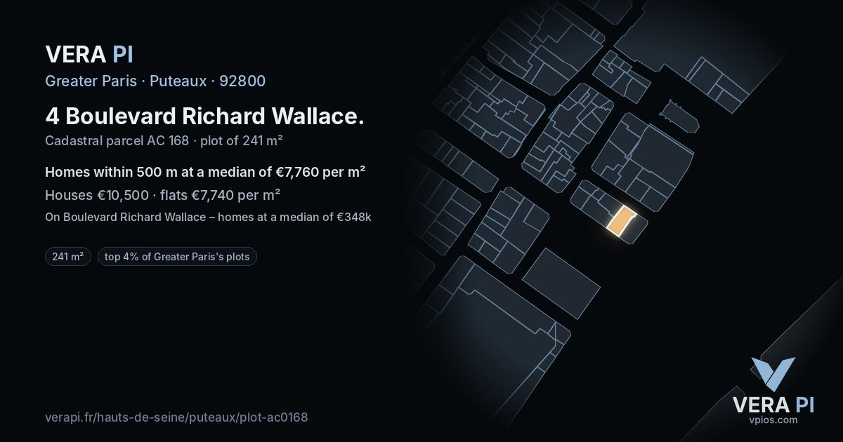 4 Boulevard Richard Wallace, Puteaux at night – the plot lit, the parcels around coloured by the prices near them