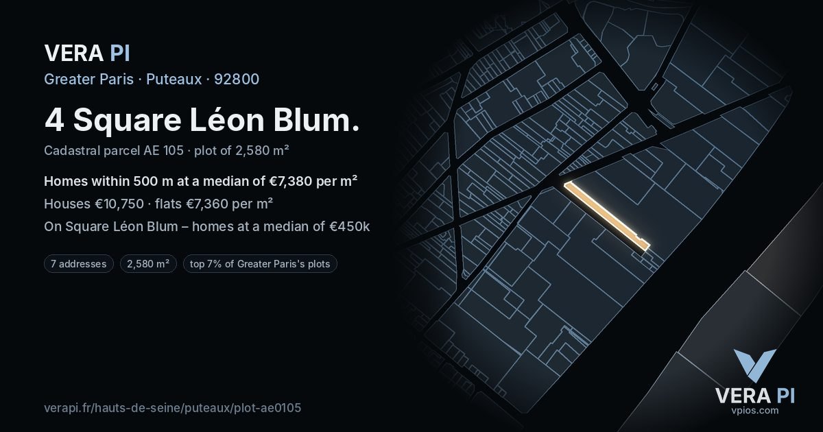 4 Square Léon Blum, Puteaux at night – the plot lit, the parcels around coloured by the prices near them