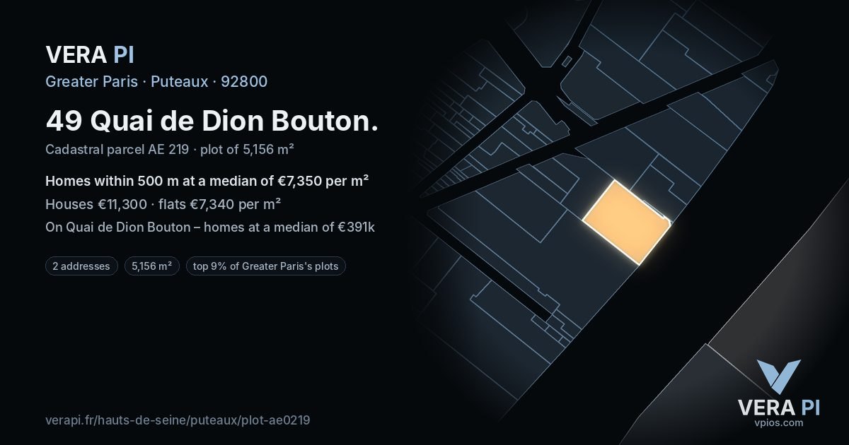 49 Quai de Dion Bouton, Puteaux at night – the plot lit, the parcels around coloured by the prices near them