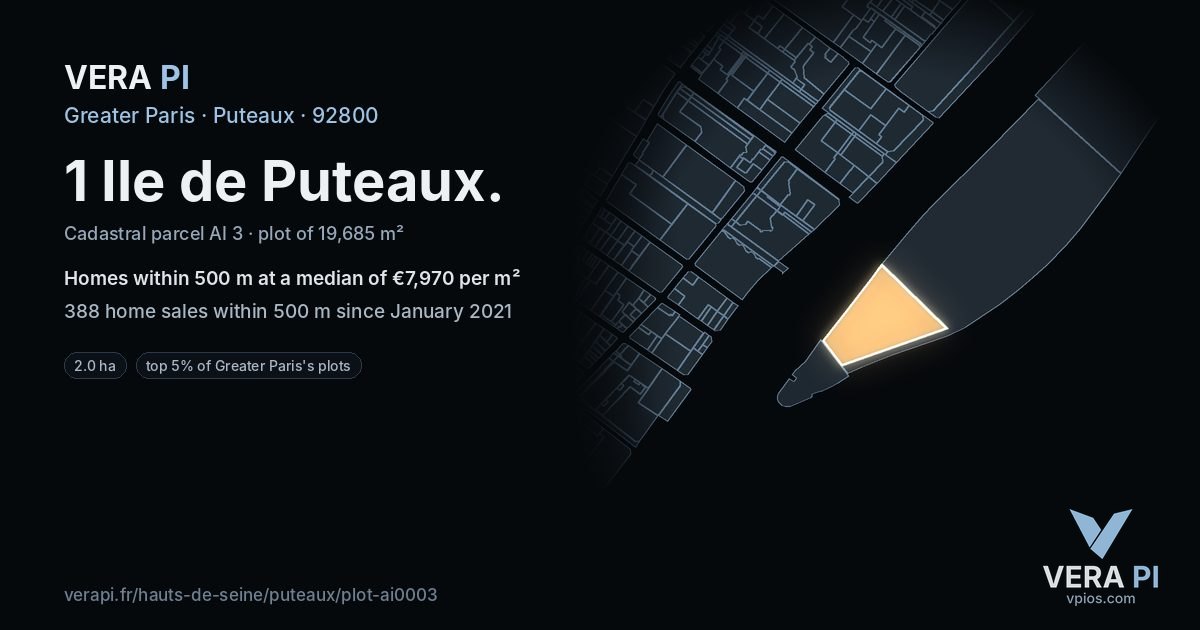 1 Ile de Puteaux, Puteaux at night – the plot lit, the parcels around coloured by the prices near them