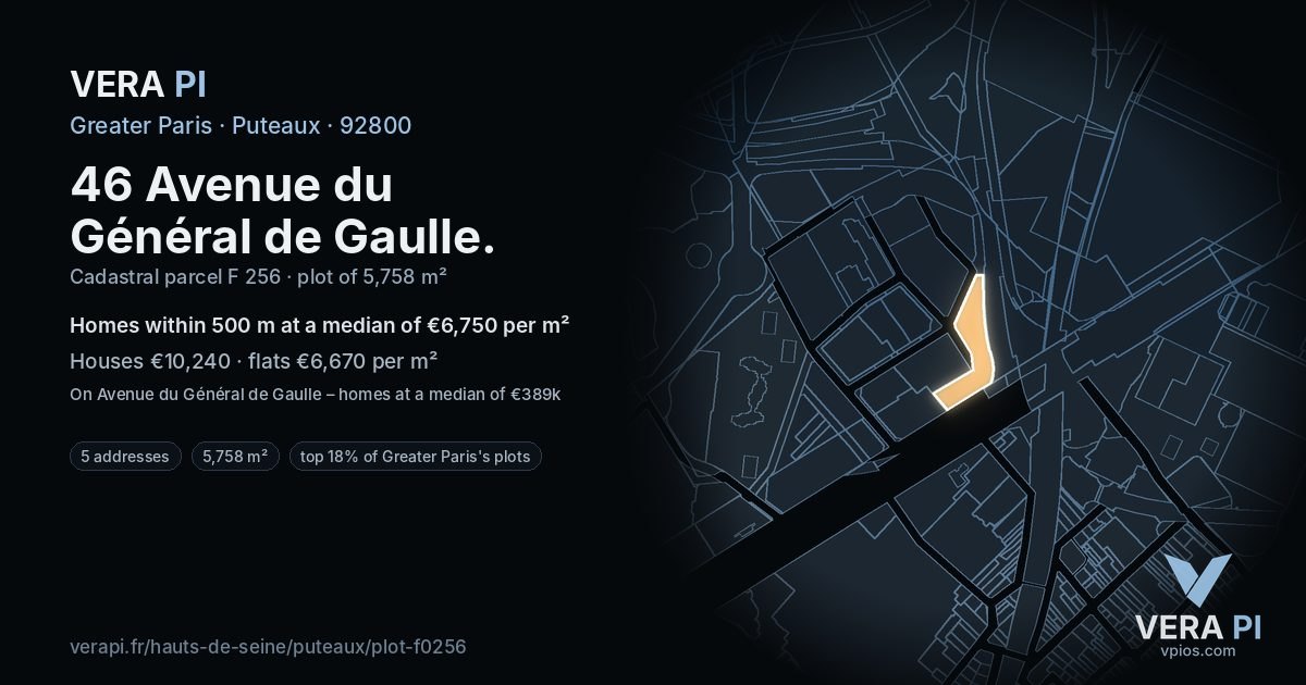 46 Avenue du Général de Gaulle, Puteaux at night – the plot lit, the parcels around coloured by the prices near them