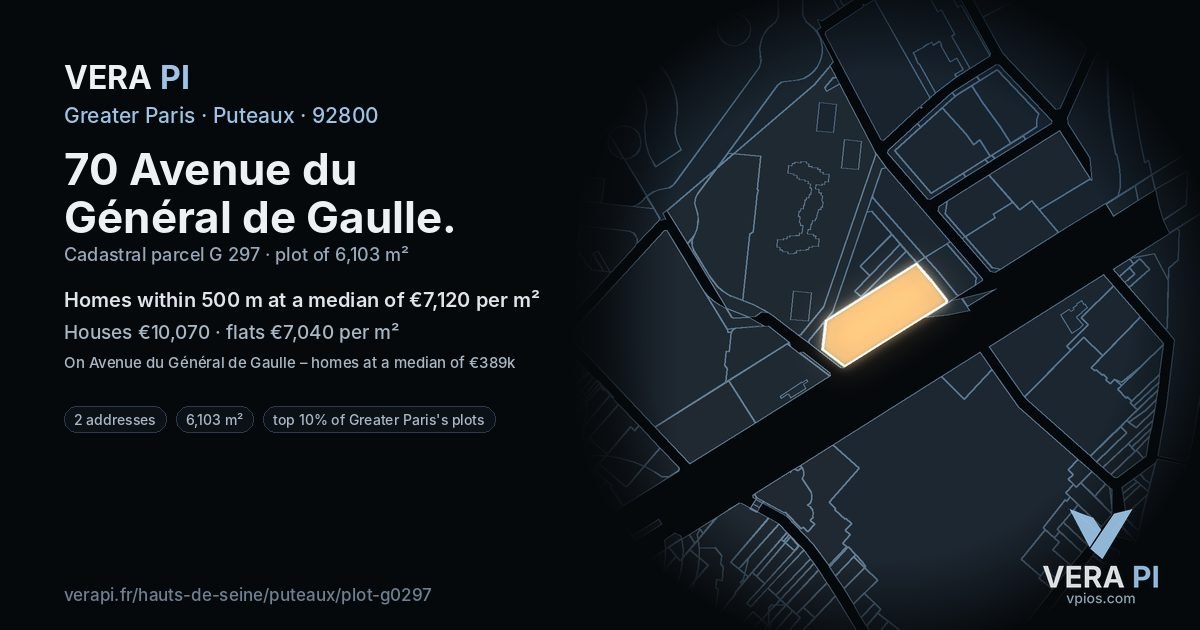 70 Avenue du Général de Gaulle, Puteaux at night – the plot lit, the parcels around coloured by the prices near them