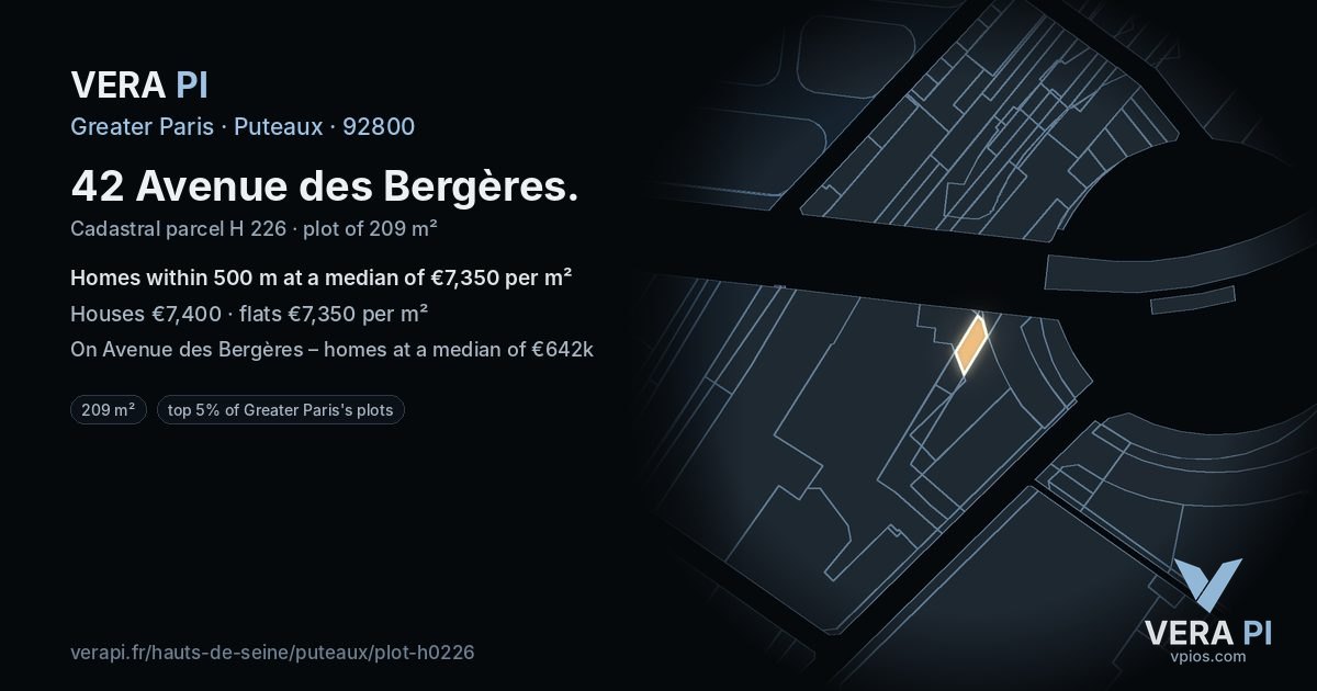 42 Avenue des Bergères, Puteaux at night – the plot lit, the parcels around coloured by the prices near them