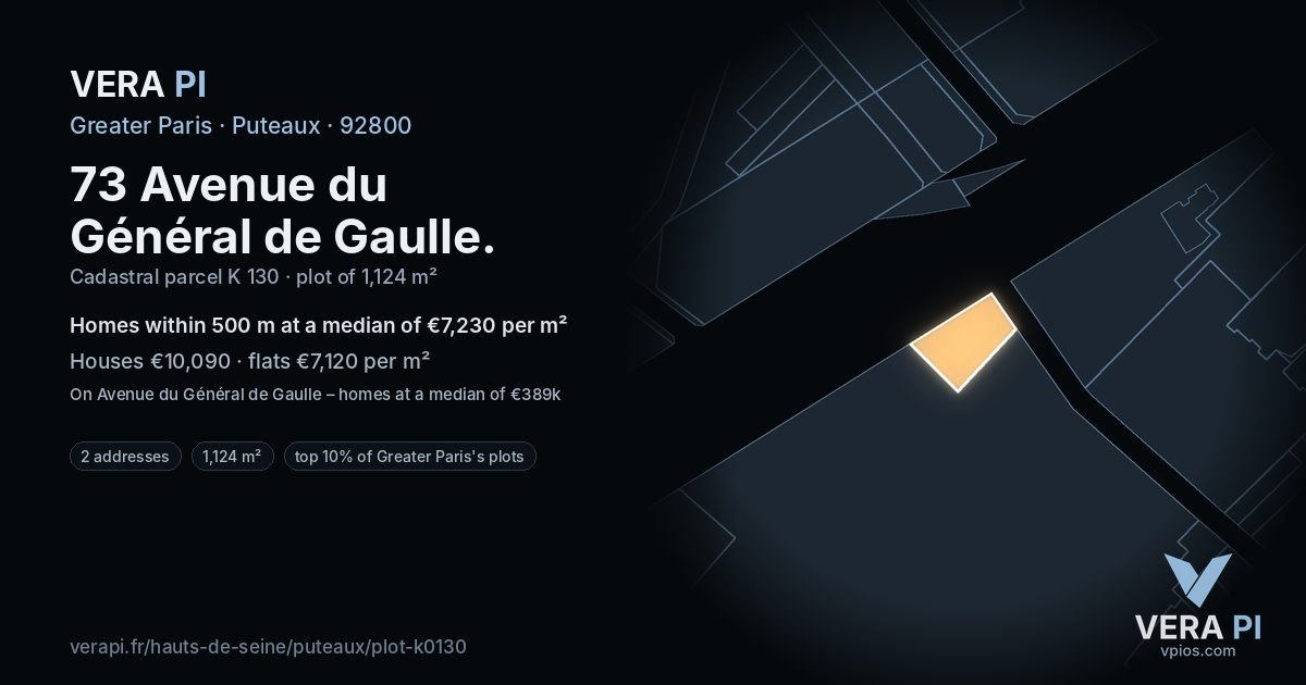 73 Avenue du Général de Gaulle, Puteaux at night – the plot lit, the parcels around coloured by the prices near them