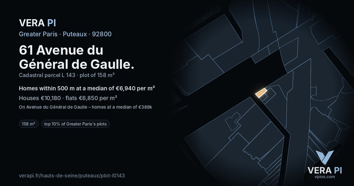 61 Avenue du Général de Gaulle, Puteaux at night – the plot lit, the parcels around coloured by the prices near them