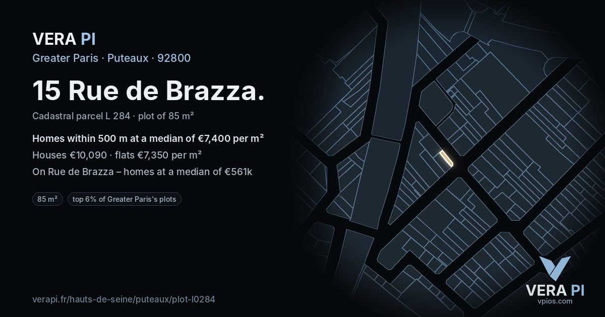 15 Rue de Brazza, Puteaux at night – the plot lit, the parcels around coloured by the prices near them