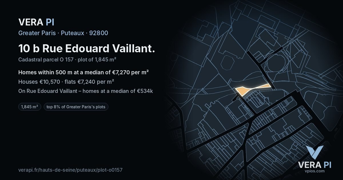 10 b Rue Edouard Vaillant, Puteaux at night – the plot lit, the parcels around coloured by the prices near them