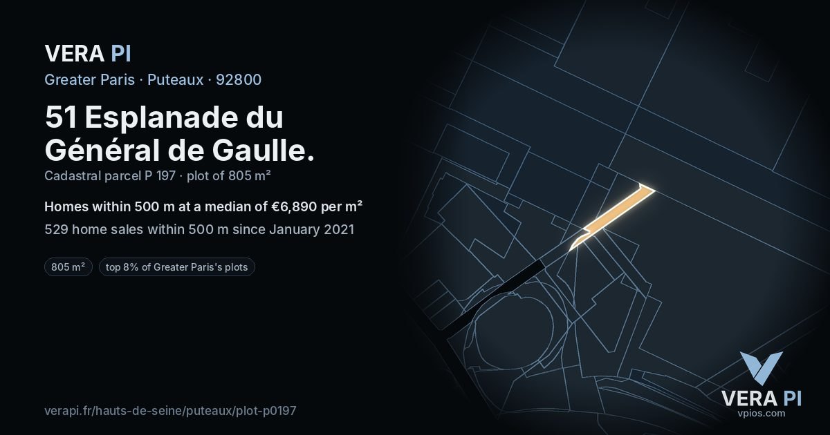 51 Esplanade du Général de Gaulle, Puteaux at night – the plot lit, the parcels around coloured by the prices near them